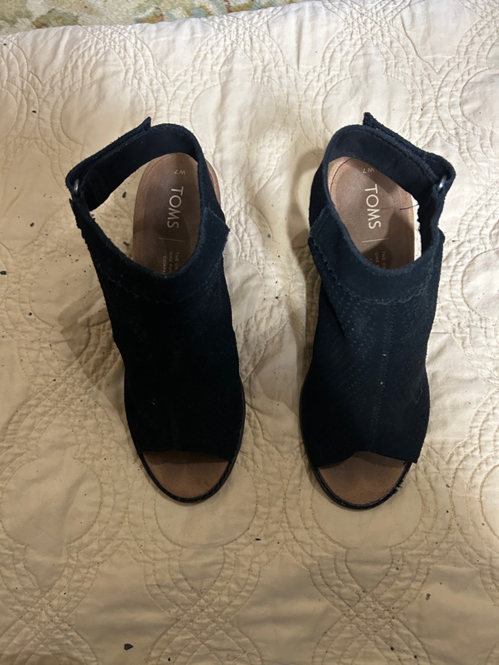 TOMS Black Suede Open-Toe Ankle Mules